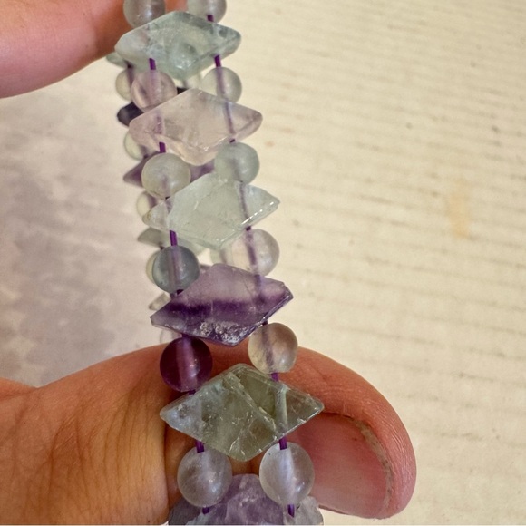 Natural Gemstones VTG Jade Quartz Stretch Bracelet Green Purple Argyle Diamonds - Picture 14 of 16